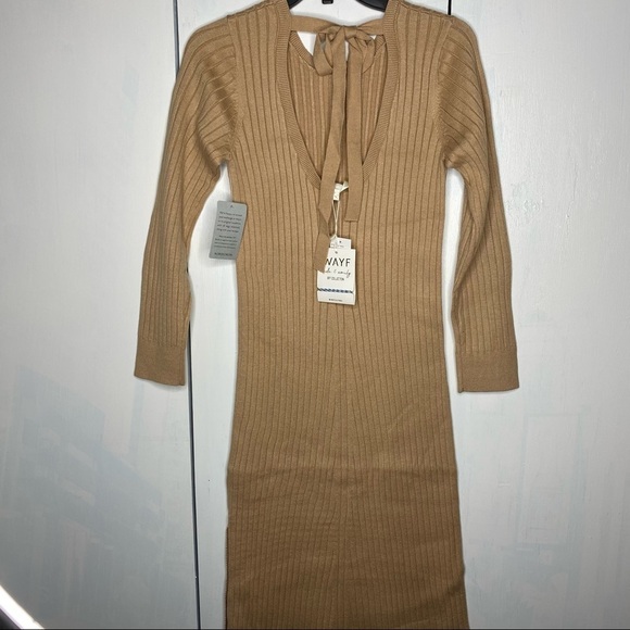 Wayf Dede and Emily Camel Bff Sweater Casual Midi Dress Size S MSRP $370 - Picture 3 of 9